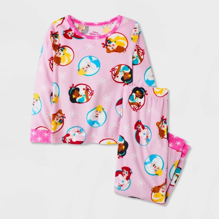 Toddler Girls' Disney Princess Festive Pajama Set - Pink | Target