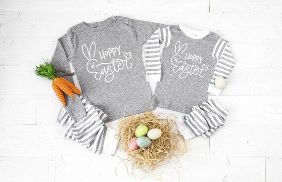 Hoppy Easter Gray Striped Baby, Toddler or Kids Unisex Easter Pajamas - toddler easter pjs - baby... | Etsy (US)