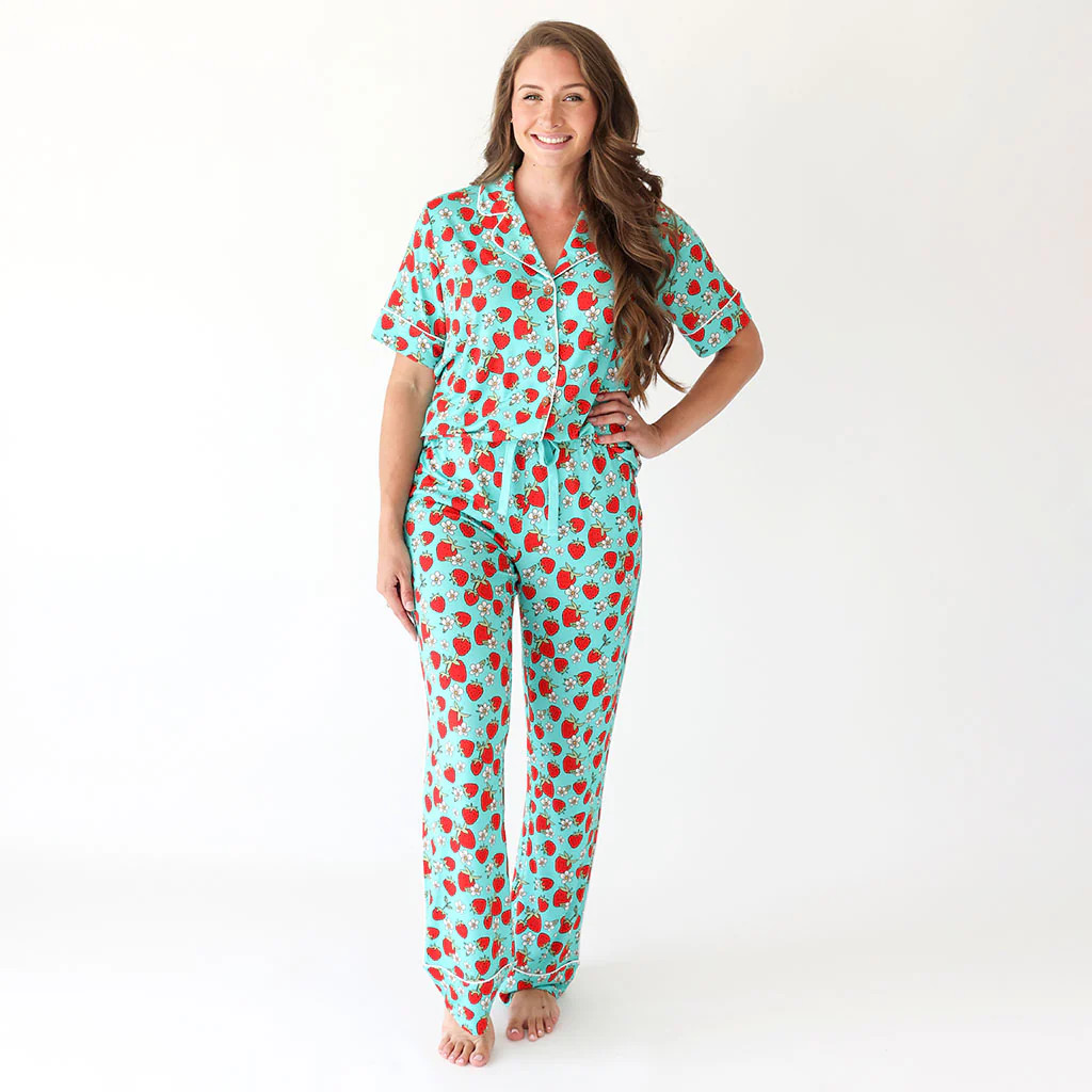 Strawberries Blue Luxe Womens Pajamas | Happy Berry | Posh Peanut