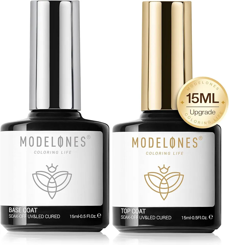 modelones Gel Base Top Coat Set, 2Pcs 15ml Acid Free Gel Nail Polish Base and Shiny Top Coat, Nai... | Amazon (US)