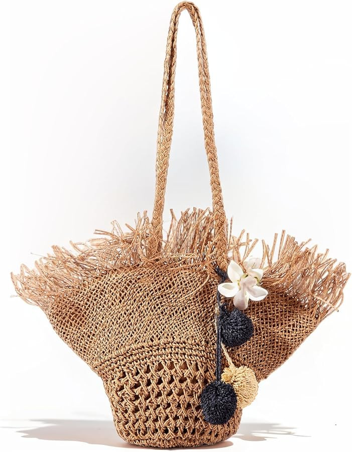 woven straw tote bag, beach handbag crochet hobo bag, Tassels bag shoulder bags purse for women 2... | Amazon (US)