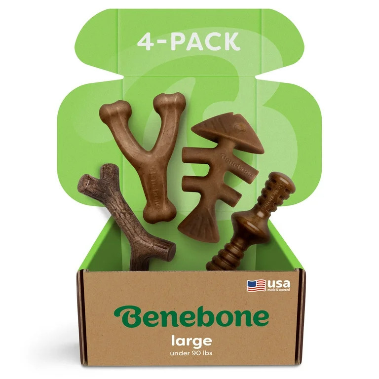 Benebone Large 4-Pack Dog Chew Toys for Aggressive Chewers, 90lbs and Under | Walmart (US)