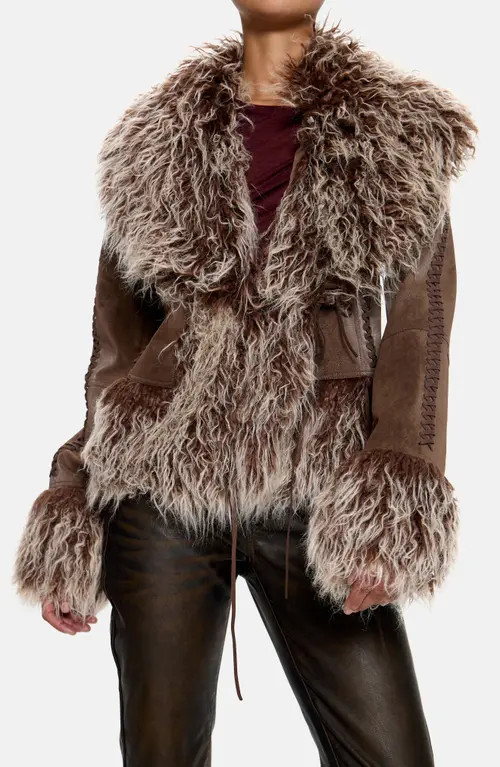 JADED LONDON Faux Fur Trim Faux Suede Jacket in Brown at Nordstrom, Size X-Small | Nordstrom