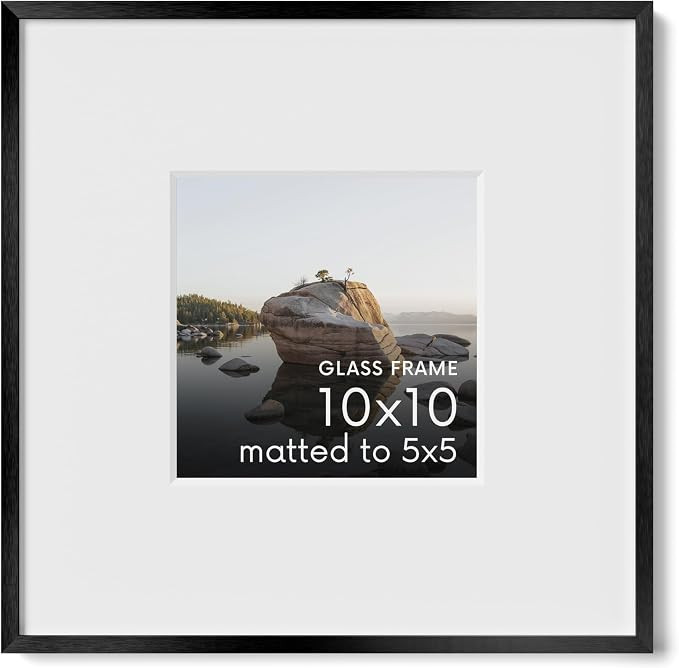 HAUS AND HUES 10x10 Picture Frame with Real Glass & Black Premium-Grade Metal Matted to 5x5 - Alu... | Amazon (US)