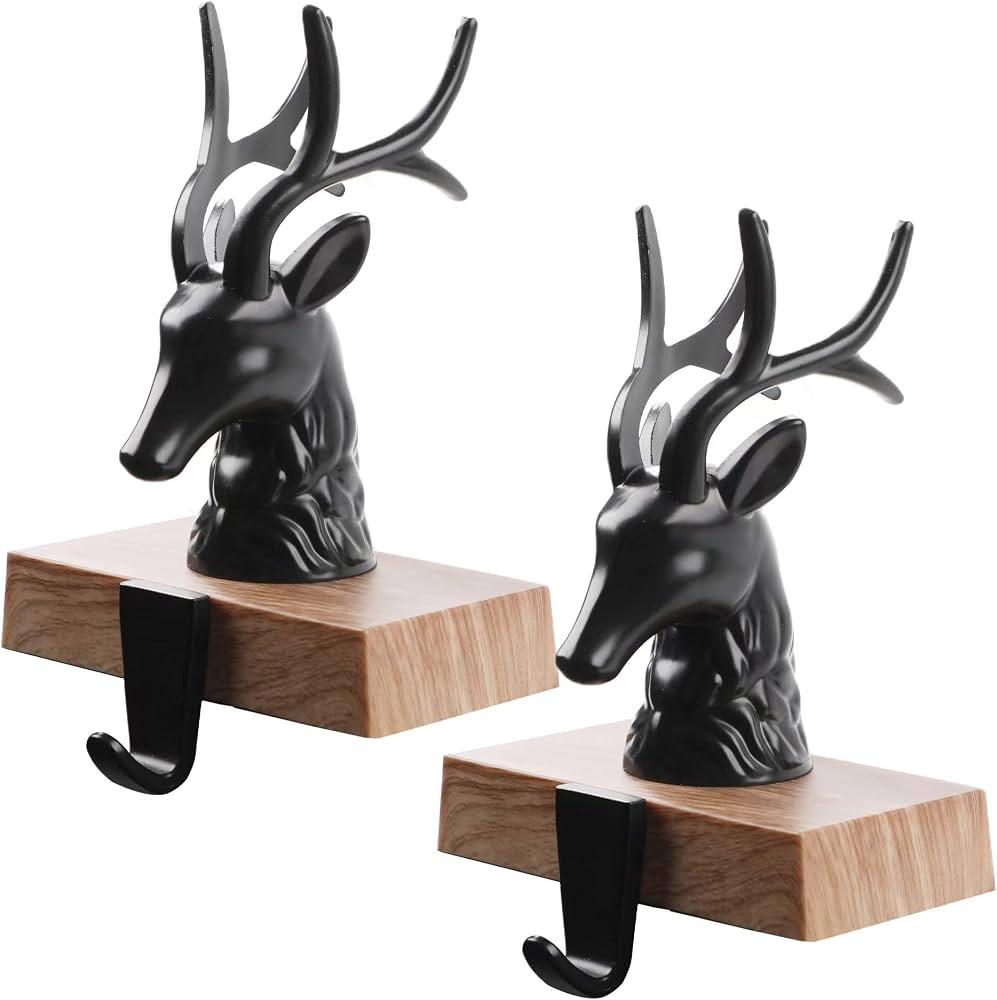 Amazon.com: Komiikka Christmas Stocking Holders for Mantle Set of 2, 3D Reindeer Xmas Fireplace H... | Amazon (US)