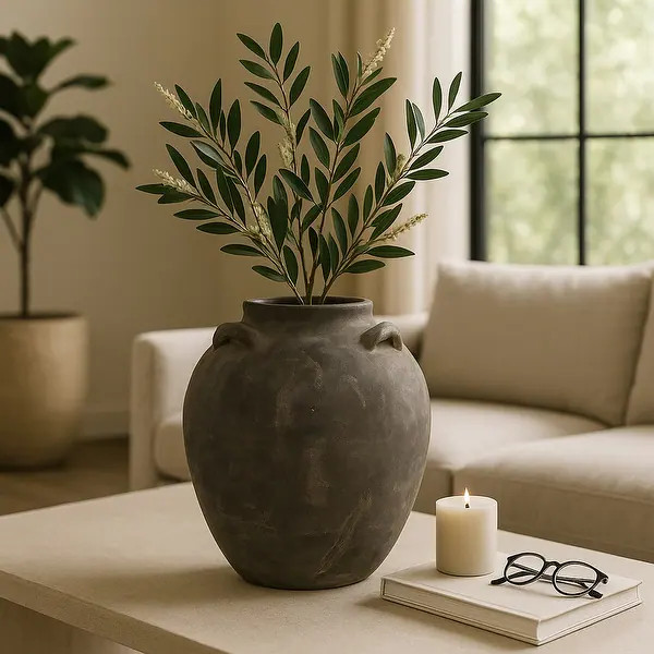 Decorative Vase - Terracotta Multi Handles - Gray, 15" | Bed Bath & Beyond