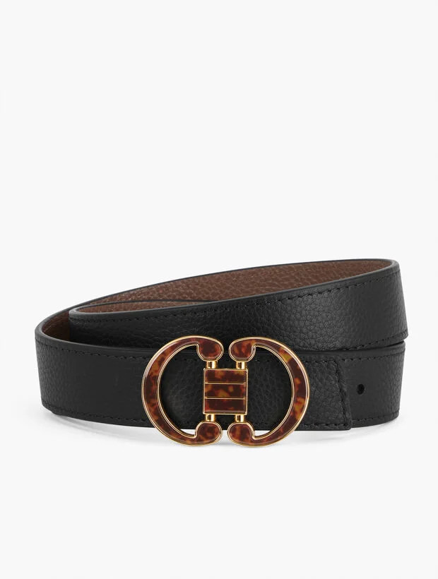 Tortoiseshell Buckle Reversible Leather Belt | Talbots