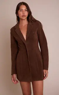 Brown Croc Faux Suede Blazer Dress | PrettyLittleThing USA | PrettyLittleThing US