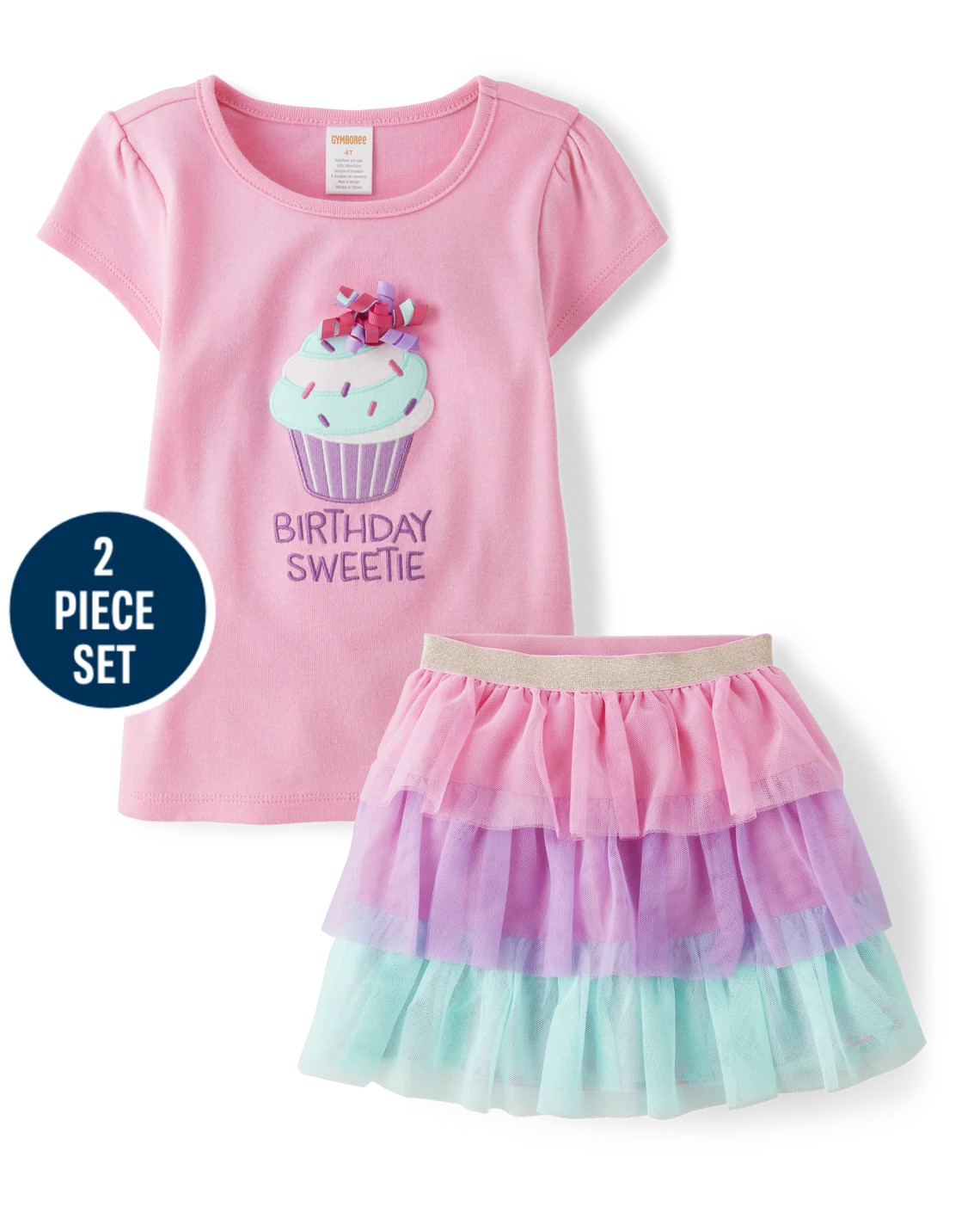 Girls Short Sleeve Embroidered Cupcake Top And Tutu Skirt 2-Piece Outfit Set - Birthday Boutique ... | Gymboree
