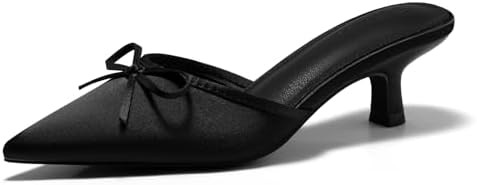 Coutgo Womens Kitten Heels Mules with Bow Satin Slip on Pumps Closed Pointed Toe Dress Wedding Pa... | Amazon (US)