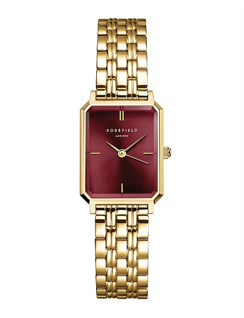 Rosefield Rosefield Octagon Xs Burgundy Sunray Steel Gold Watch | David Jones | David Jones (Australia & New Zealand)