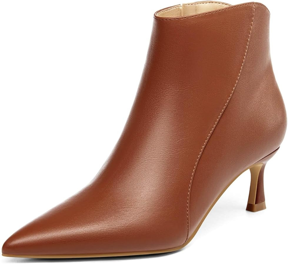 Coutgo Womens Kitten Heel Ankle Boots Pointed Toe Side Zipper Fall Winter Booties Shoes | Amazon (US)