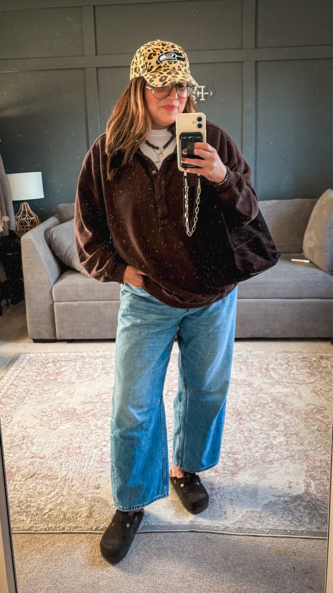Seahawks cap
Oh Snap aerie sweatshirt - L
Madewell barrel jeans - 32
Birkenstock clogs
Madewell suede tote

@Aerie @Madewell @Birkenstock US

#LTKMidsize #LTKOver40 #LTKootd