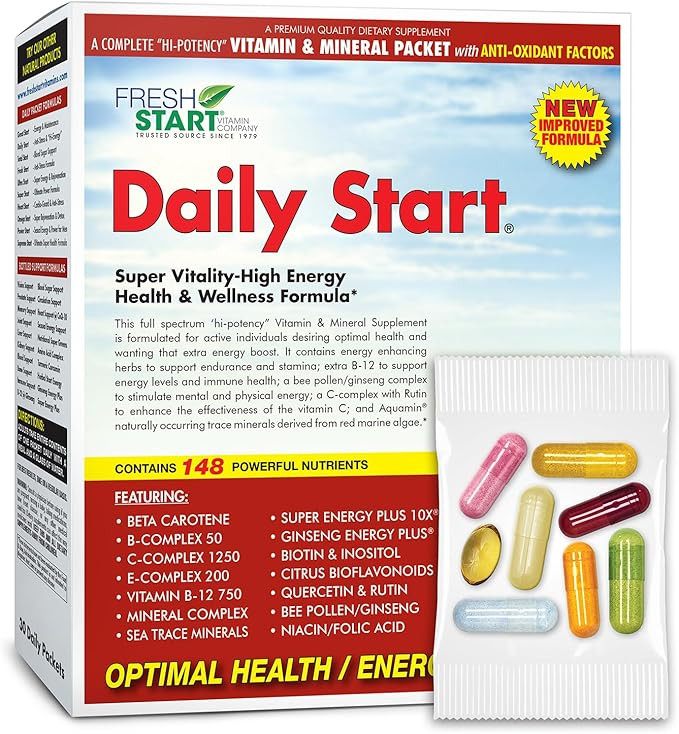 Daily Start All-in-One Daily Vitamin Pack - Energy & Focus - Vitamin B12, Panax Ginseng, B-Comple... | Amazon (US)