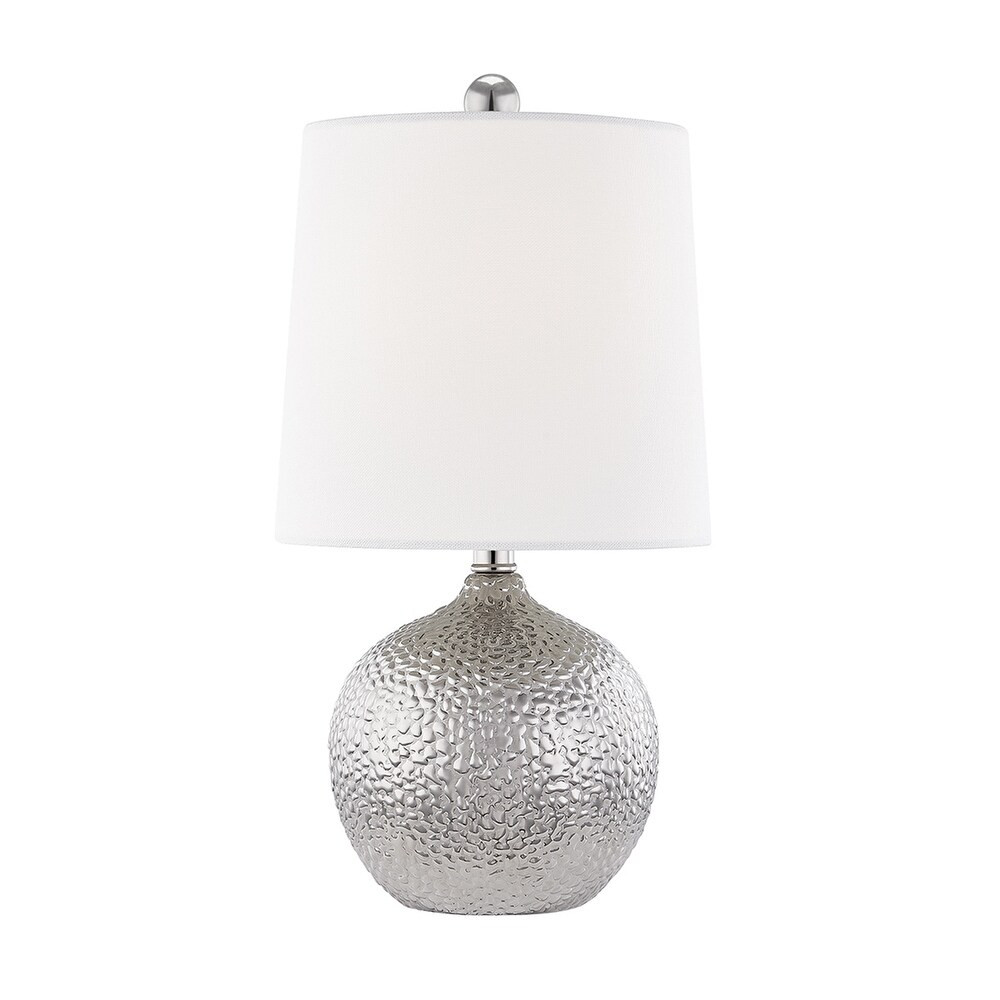 Mitzi by Hudson Valley Heather 1-light Silver Table Lamp, Off White Linen (Silver) | Bed Bath & Beyond