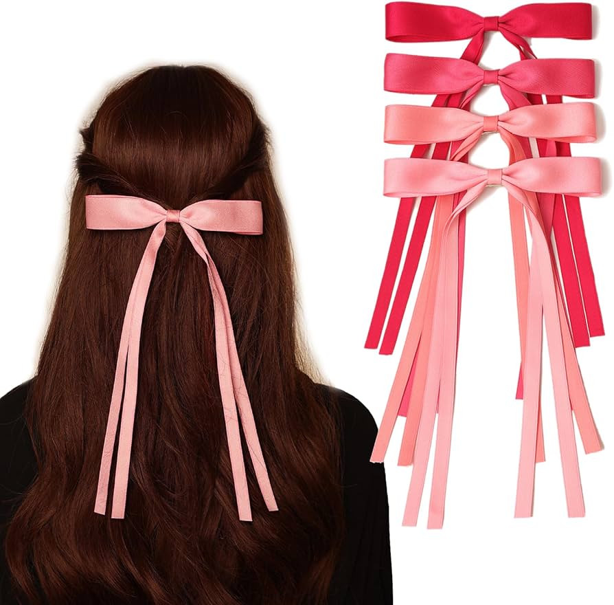 LFOUVRE Hair Accessories, Pink Ribbon Bows with Long Tassels for Hair, Hair Clips for Women and G... | Amazon (US)