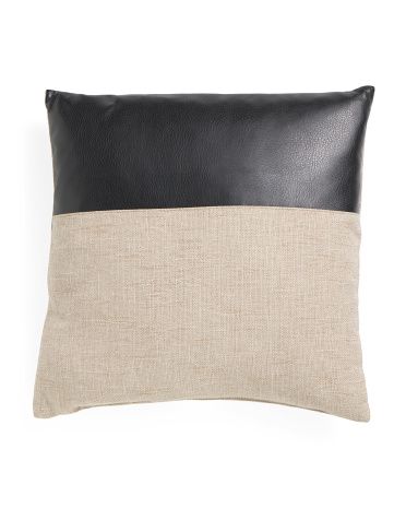 22x22 Linen And Faux Leather Pillow | TJ Maxx