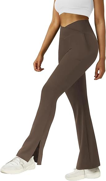 FARUNGS Womens Crossover Flare Yoga Pants High Waisted Split Hem Flare Leggings with Pockets Boot... | Amazon (US)