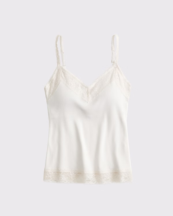Bra-Free Lace-Trim Rib Cami | Abercrombie & Fitch (US)