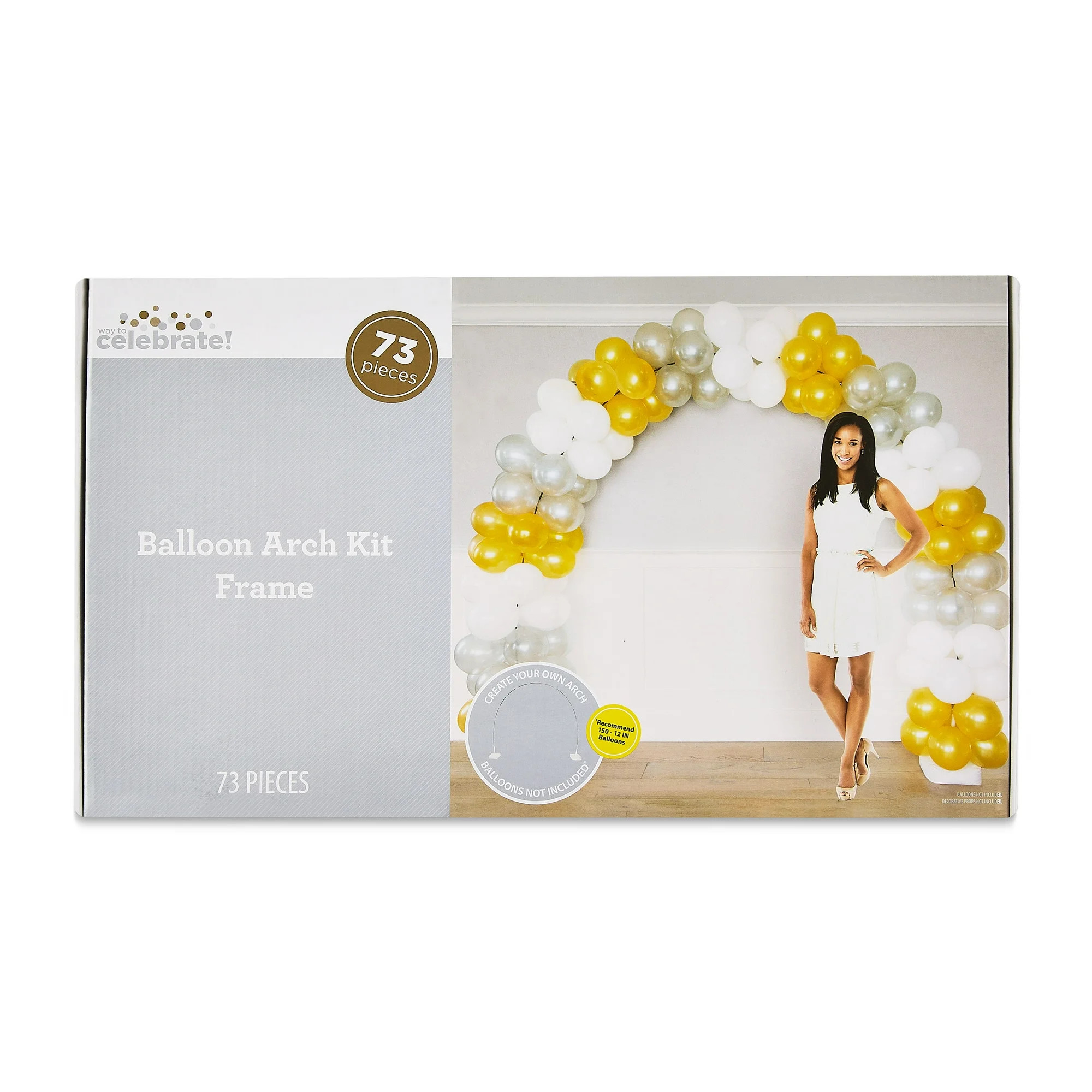 Gold, White, and Silver Balloon Arch Kit Frame, 73 Pieces, by Way To Celebrate | Walmart (US)