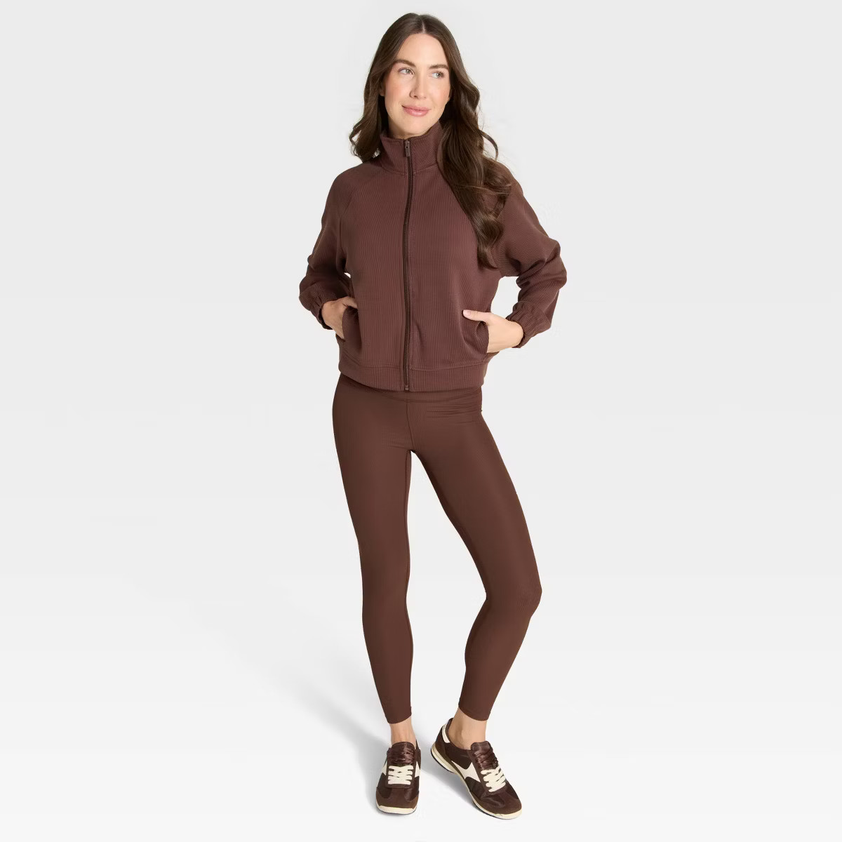 Women's Airy Sleek Ribbed Full Zip Jacket - All In Motion™ Brown | Target