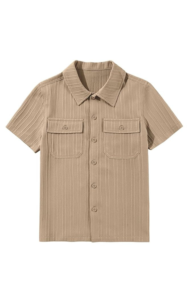 blibean Boys Button-Down Uniform Shirts Semi Formal Dress Tops with Chest Pockets | Amazon (US)