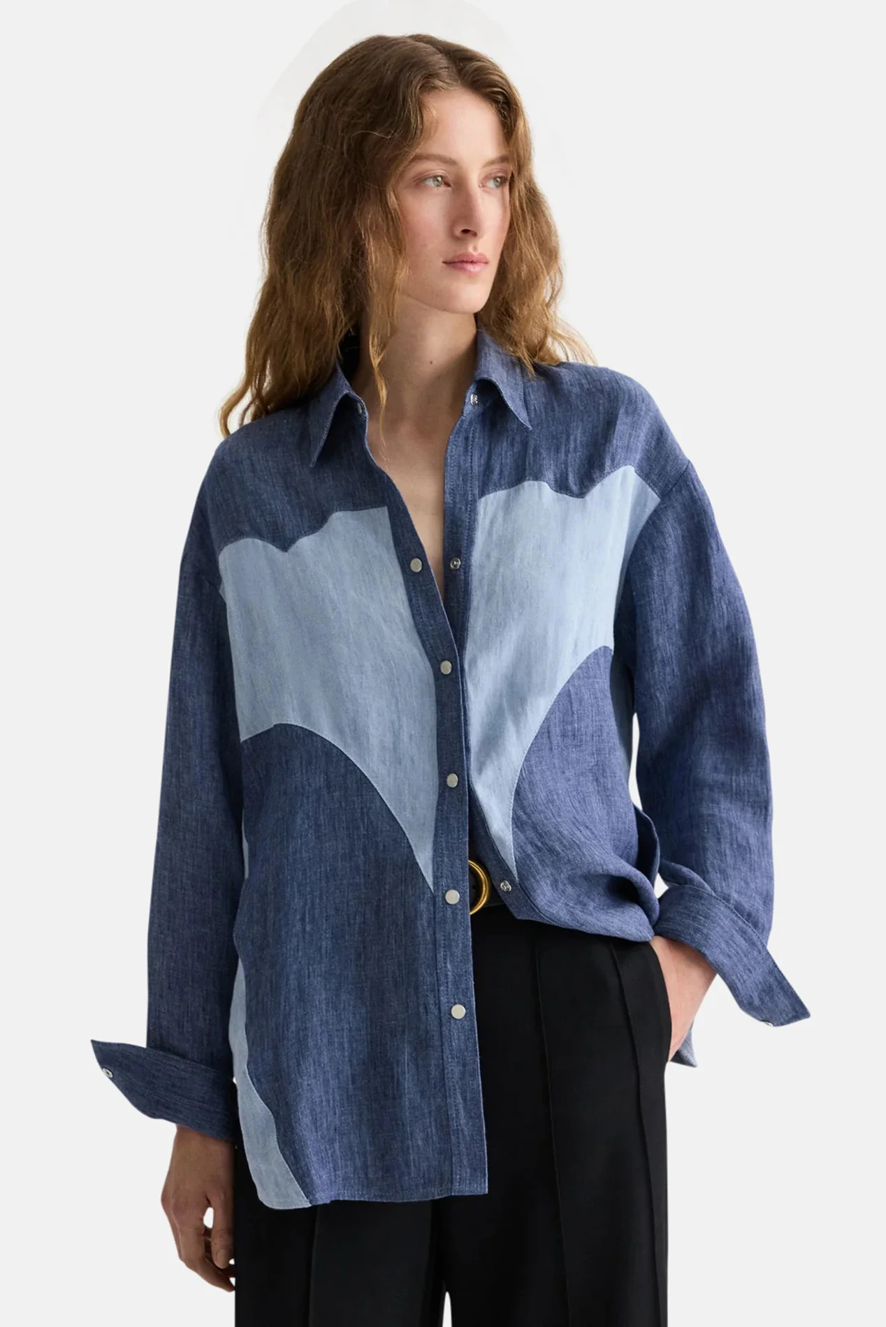 Austin Shirt in Washed Hemp Denim Medium Indigo / Light Indigo M/L | Blue & Cream