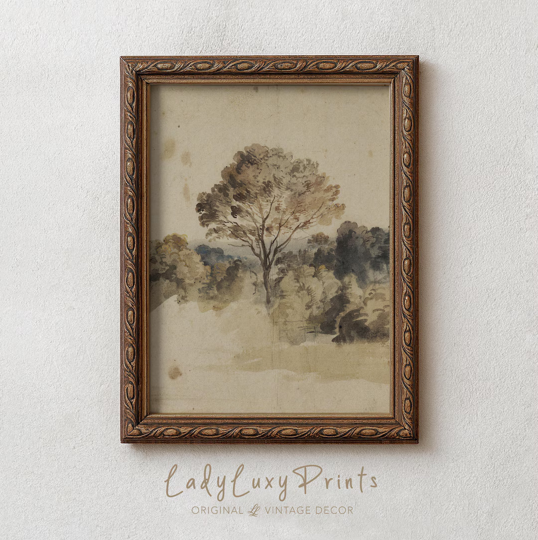 Vintage Tree Watercolor Print: Minimalist Landscape Botanical Wall Art (Digital Download) #427 | Etsy (US)