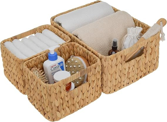 StorageWorks Hand-Woven Storage Baskets, Water Hyacinth Wicker Baskets for Organizing, Set of 3 (... | Amazon (US)