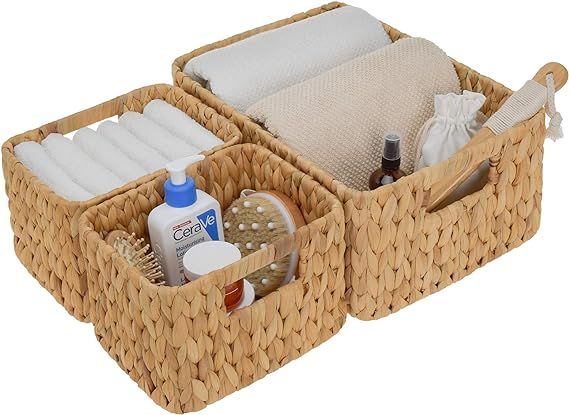 StorageWorks Hand-Woven Storage Baskets, Water Hyacinth Wicker Baskets for Organizing, Set of 3 (... | Amazon (US)