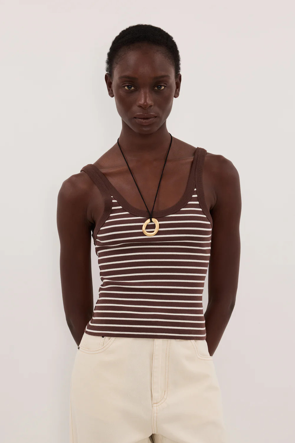 PENNY CHOC/CREAM STRIPE KNIT TANK | DISSH