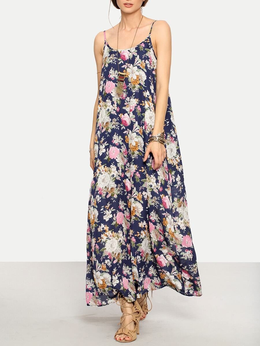 Cami Straps Floral Print Maxi Dress | SHEIN