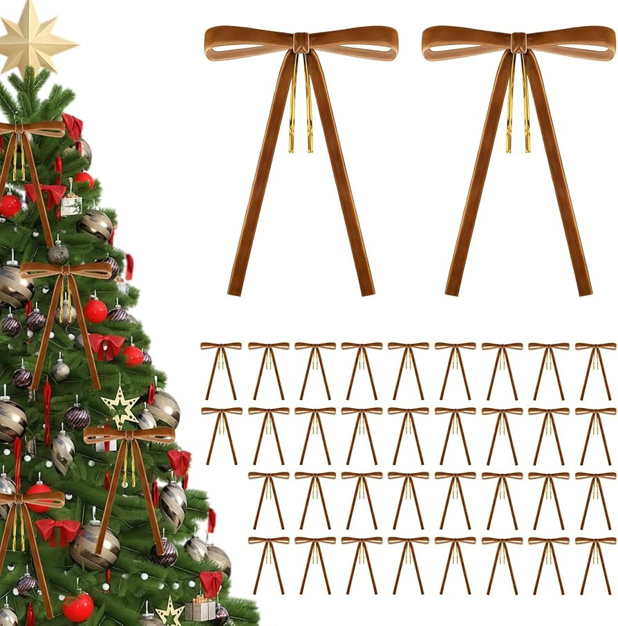 36 Stück Weihnachtsbaum Schleifen Deko, 5 x 7 Zoll Samt Weihnachtsschleifen, Braun Vintage Schle... | Amazon (DE)