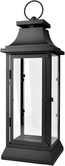 Serene Spaces Living Black Metal Hurricane Lantern with Clear Glass Panels \u2013 Hanging or Tabl... | Amazon (US)