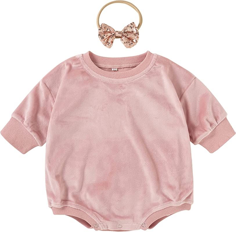 DREAM BUS Baby Girl Clothes Sweatshirt Romperseven -Point Sleeve Bodysuit Baby Girls Oversized wi... | Amazon (US)
