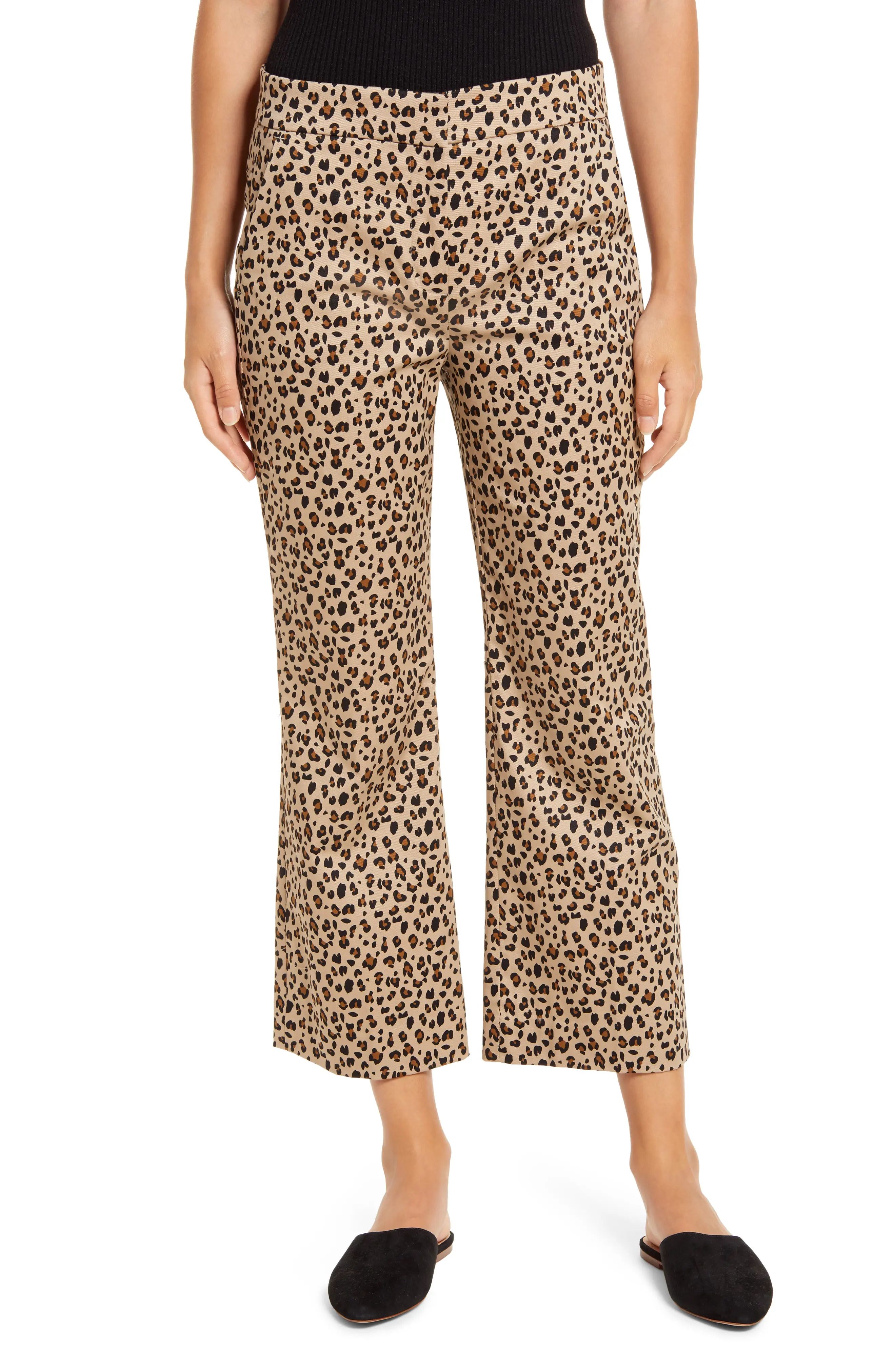 Women's J.crew Leopard Print Chino Crop Flare Pants, Size 4 - Brown (Nordstrom Exclusive) | Nordstrom