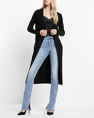 Wide Ribbed Horse Bit Pocket Duster Cardigan | Express