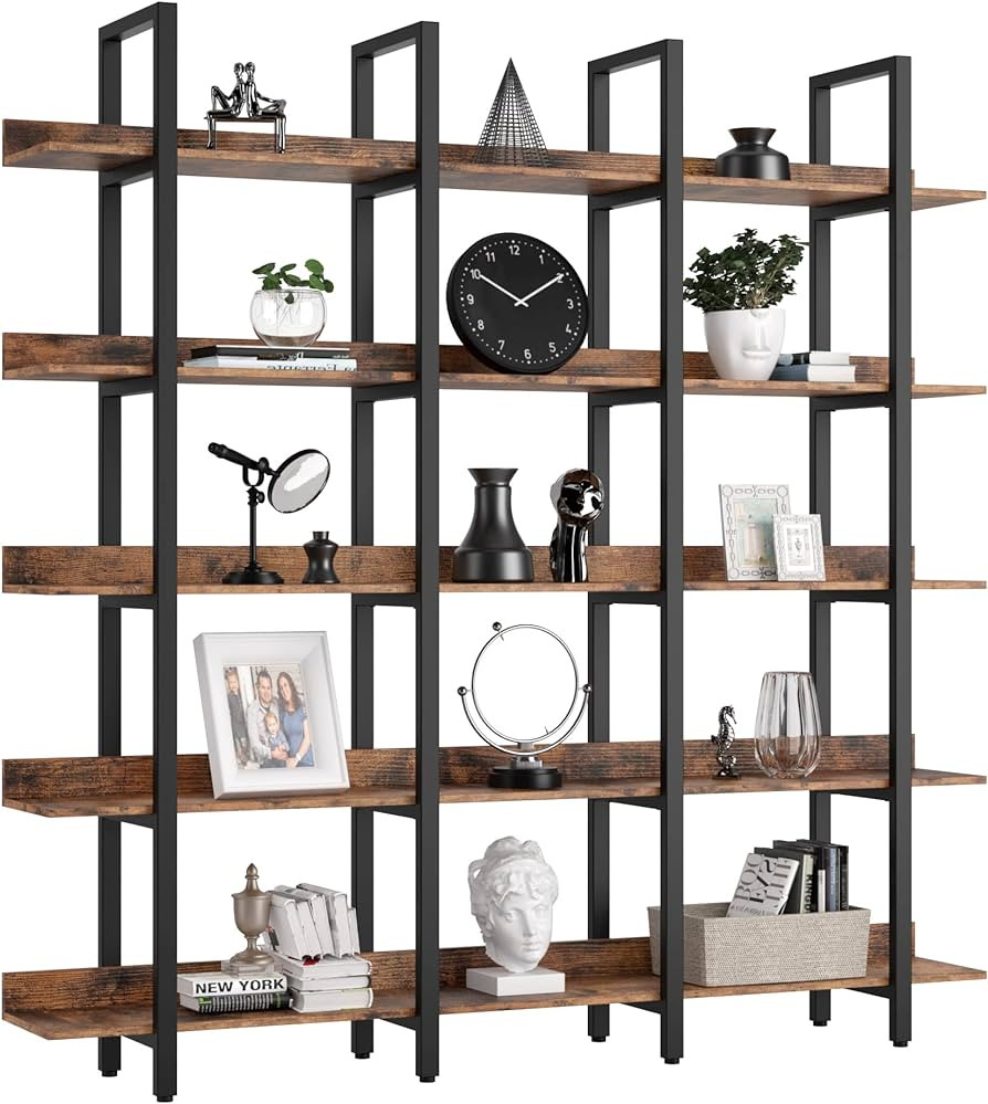 IRONCK Bookcase and Bookshelves Triple Wide 5 Tiers Large Open Shelves, Etagere Bookcases with Ba... | Amazon (US)