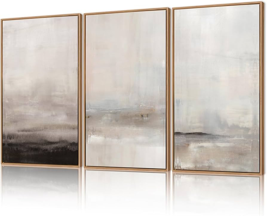 Framed Canvas Gray Tan Paint Stroke Landscape Wall Art Set(Set of 3, 16x24 inches), Abstract Shap... | Amazon (US)