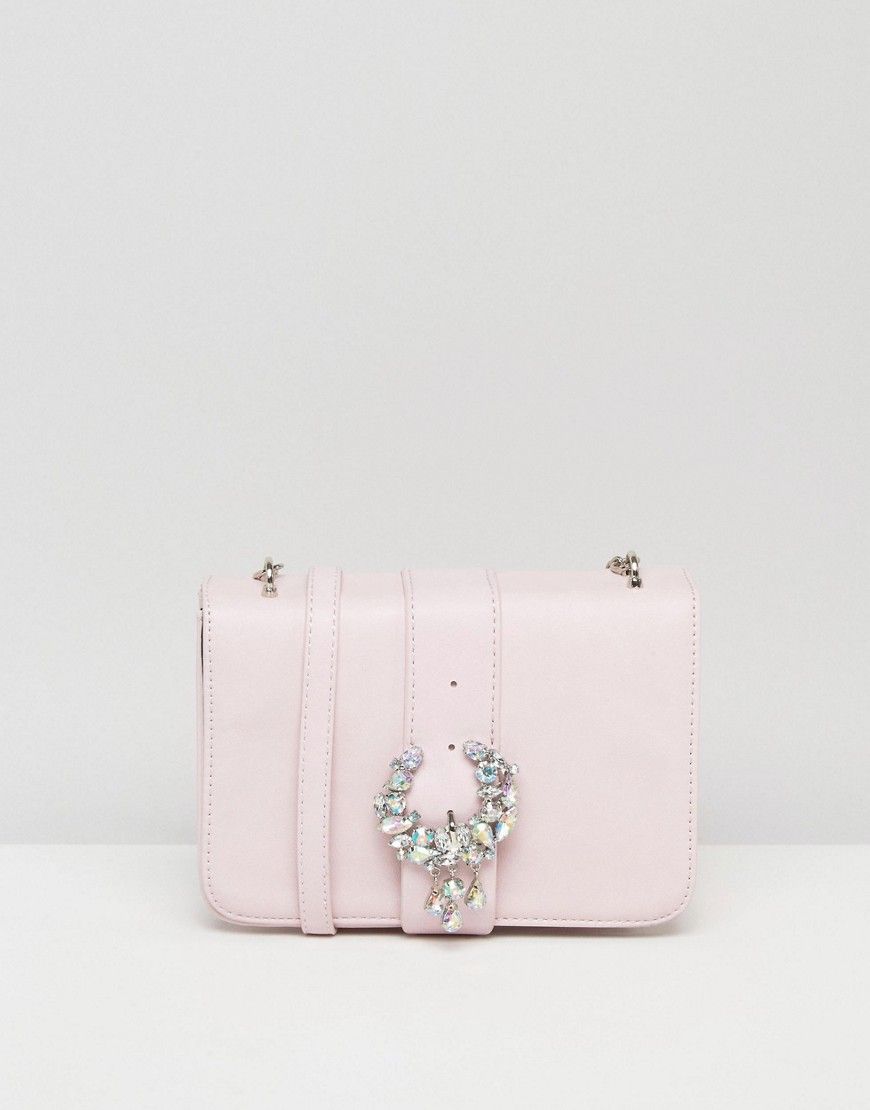 ASOS Embellished Encrusted Cross Body Bag With Buckle - Pink | ASOS UK