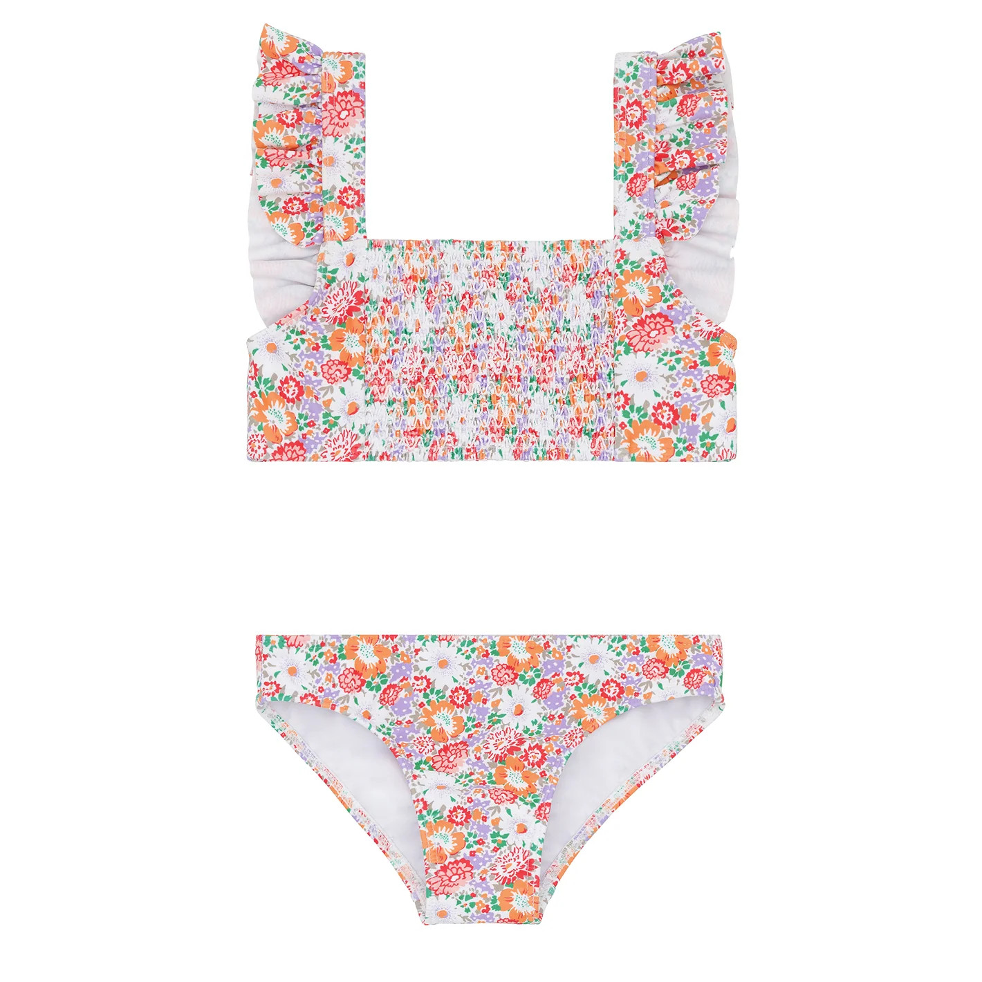 girls island blossom smocked ruffle strap bikini | minnow