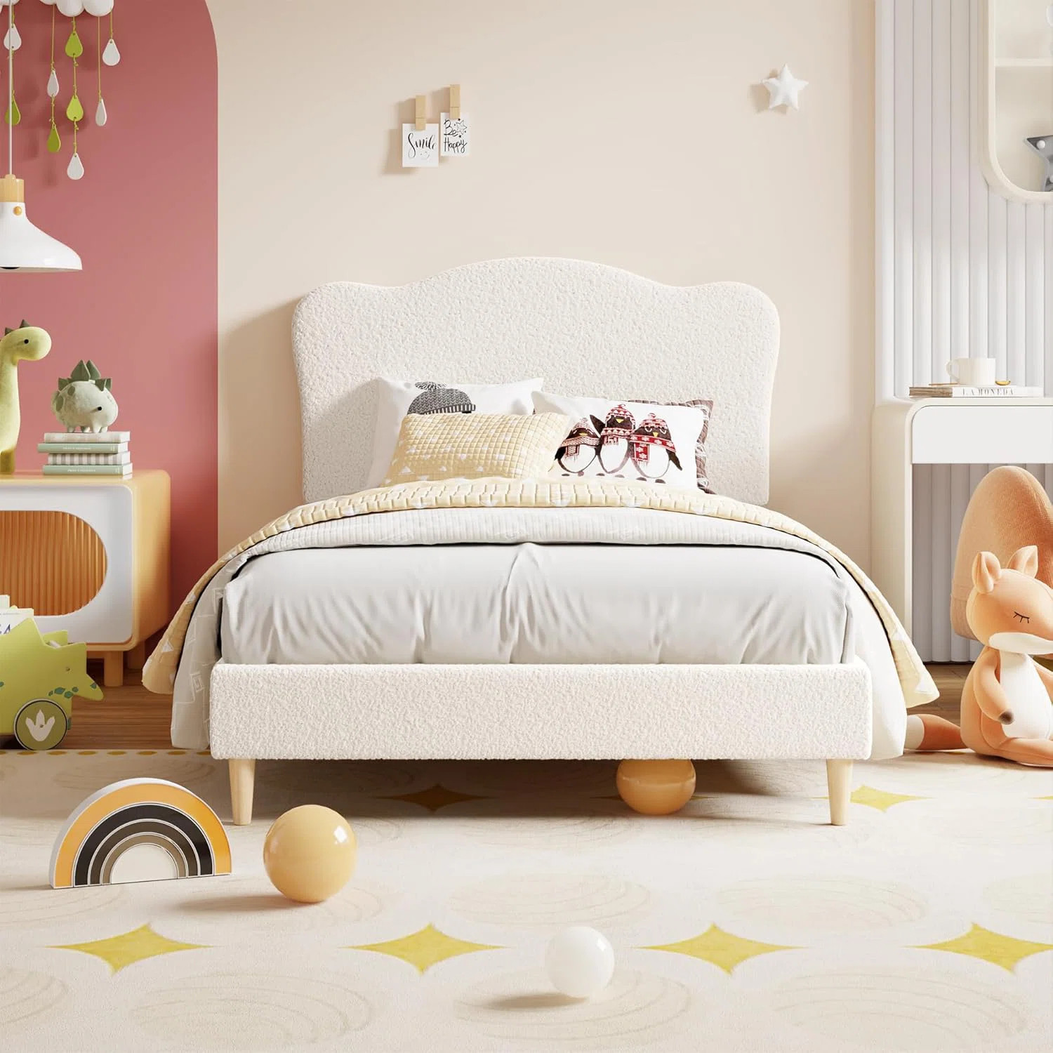 Harriet Bee Upholstered Bed Frame For Kids With Scallop Headboard, Cute Velvet Bed For Girls, Boy... | Wayfair North America