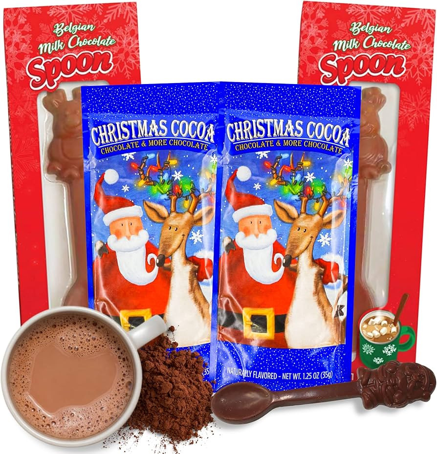 Christmas Hot Cocoa Powder with Belgian Milk Chocolate Stirring Spoons, Individual Packets and Sp... | Amazon (US)
