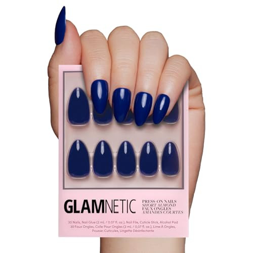 Glamnetic Press On Nails - Midnight Blue | Opaque Dark Navy Blue Short Almond False Nails, Reusable Stick On Fake Nails with Glue | Salon Quality | 15 Sizes - 30 Nail Kit | Amazon (US)