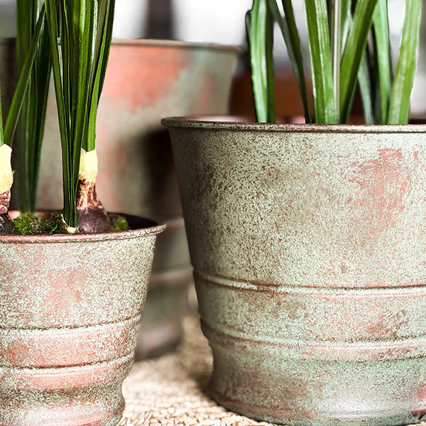 Verdigris Patina Metal Planters, Set of Three - Decor Steals | Decor Steals