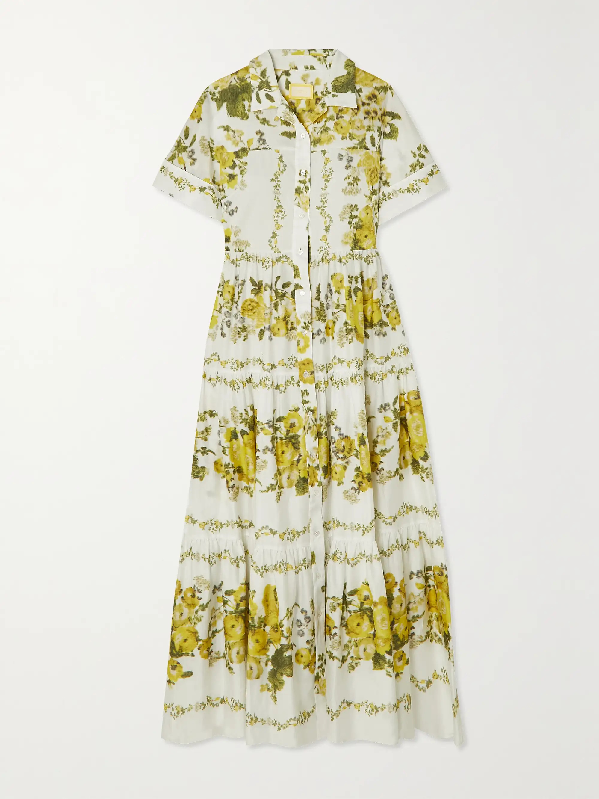 ERDEM Helena tiered floral-print cotton maxi shirt dress | NET-A-PORTER | NET-A-PORTER (US)