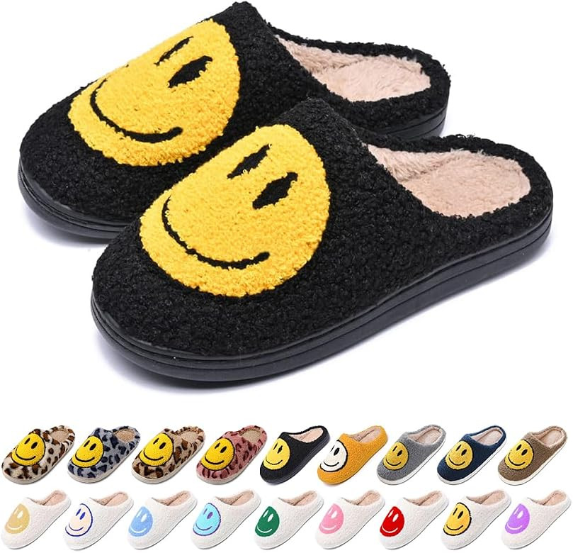 AIMINUO Women's Men's Retro Preppy Happy Face Slippers Comfy Warm Plush Slip-On House Slipper for... | Amazon (US)