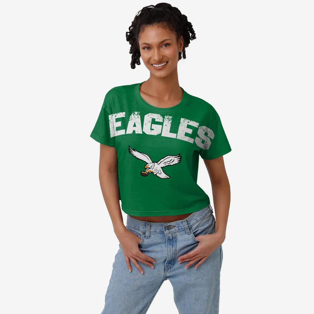 Philadelphia Eagles Kelly Green Womens Distressed Wordmark Crop Top | FOCO inc