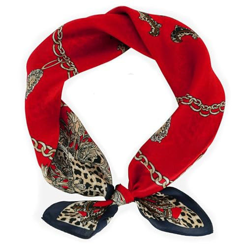 LSHARON SILK 100% Mulberry Silk Scarf Lightweight Neck Scarf - 53x53cm - Digital Printed Small Square Wraps Pure Silk Scarves Natural Silk Neckerchief Headscarf Gift for Women Men (35 Red Leopard) | Amazon (UK)