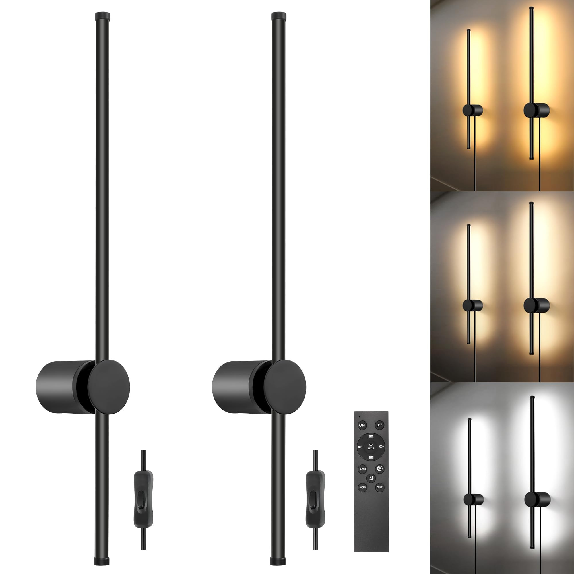 Wall Sconces Set of Two with Remote, Stepless Colors 3000K-6500K & Stepless Dimming, Hardwire or ... | Amazon (US)